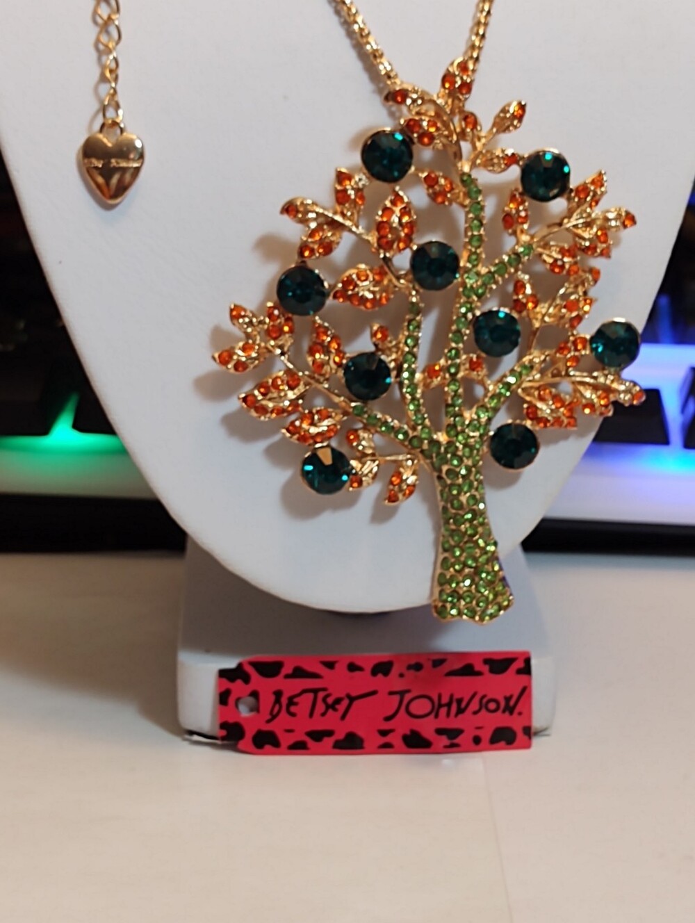 Gorgeous --Betsey Johnson Green & Orange Crystal Tree Necklace